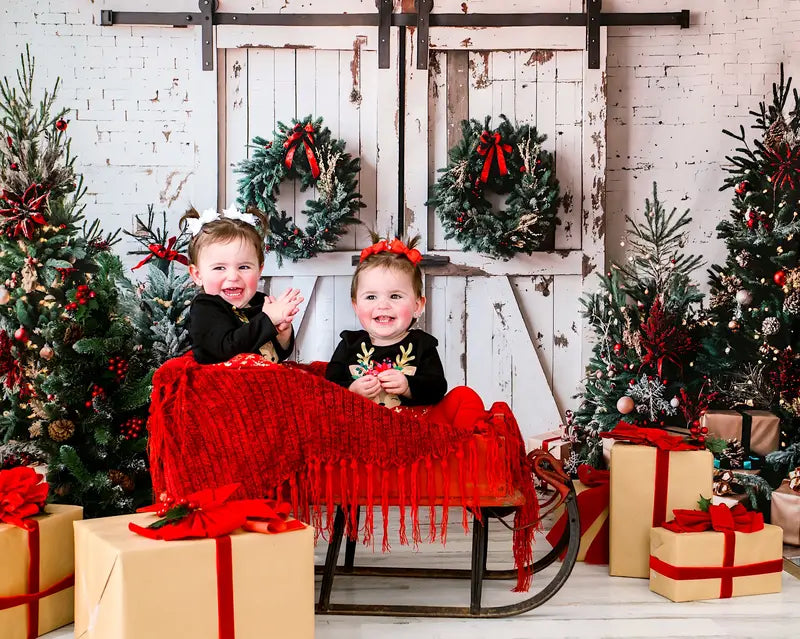 Kate Christmas White Shabby Barn Door Backdrop Designed by Emetselch -UK