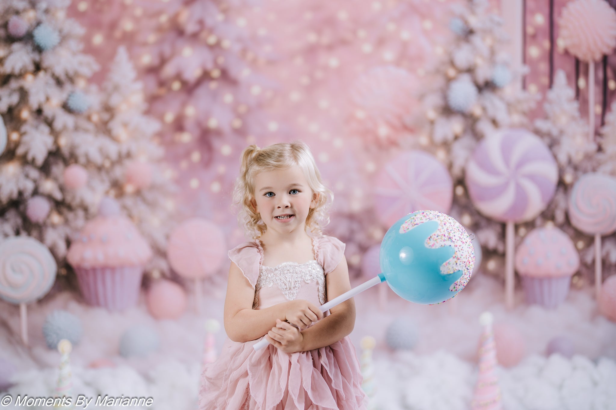 Kate Christmas Candy Lollipops Trees Pink Backdrop Designed by Ashley Paul -UK