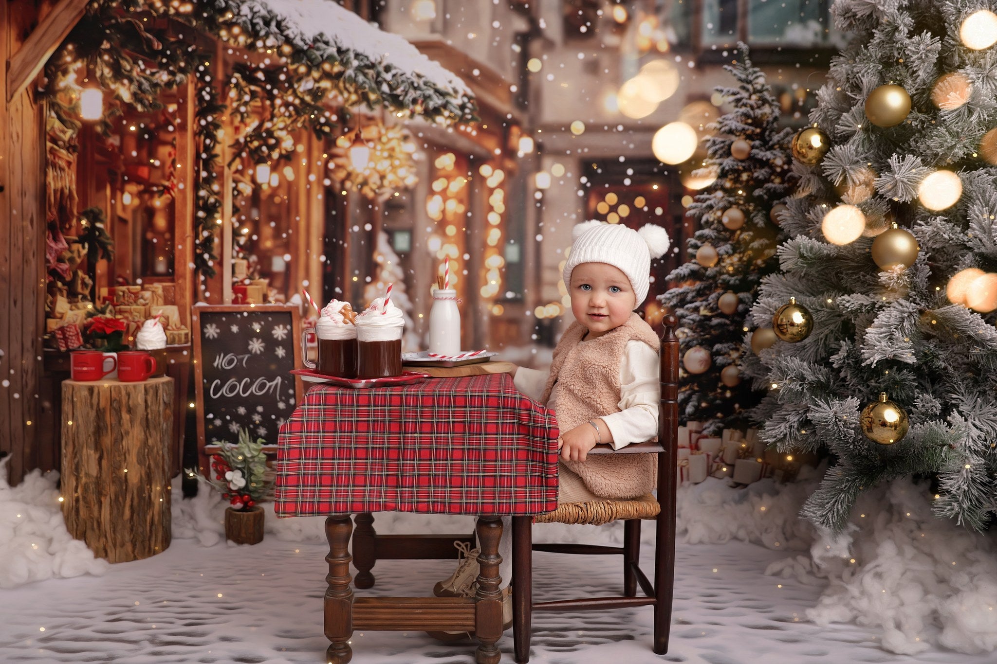 Lightning Deals Kate Christmas Tree Street Hot Cocoa Shop Backdrop Designed by Emetselch -UK