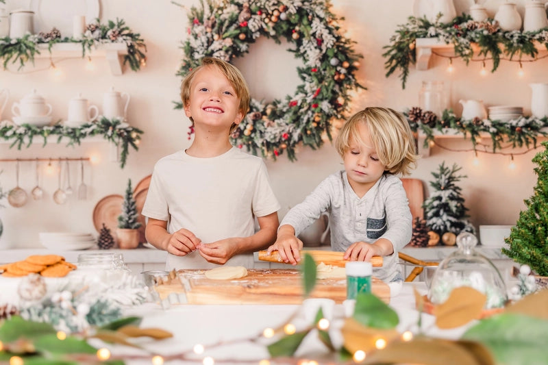 Kate Christmas Kitchen Wreath White Cabinet Backdrop Designed by Emetselch -UK