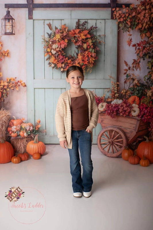 Kate Autumn Rustic Harvest Pumpkins Door Backdrop Designed by Emetselch