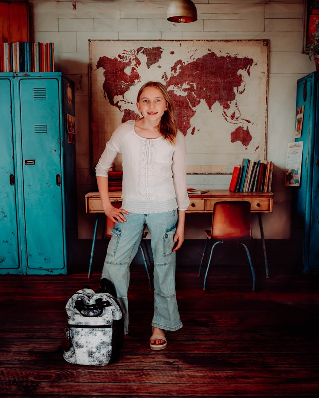 On Sale Kate Back To School Vintage Blue Locker Map Backdrop Designed by Emetselch -UK