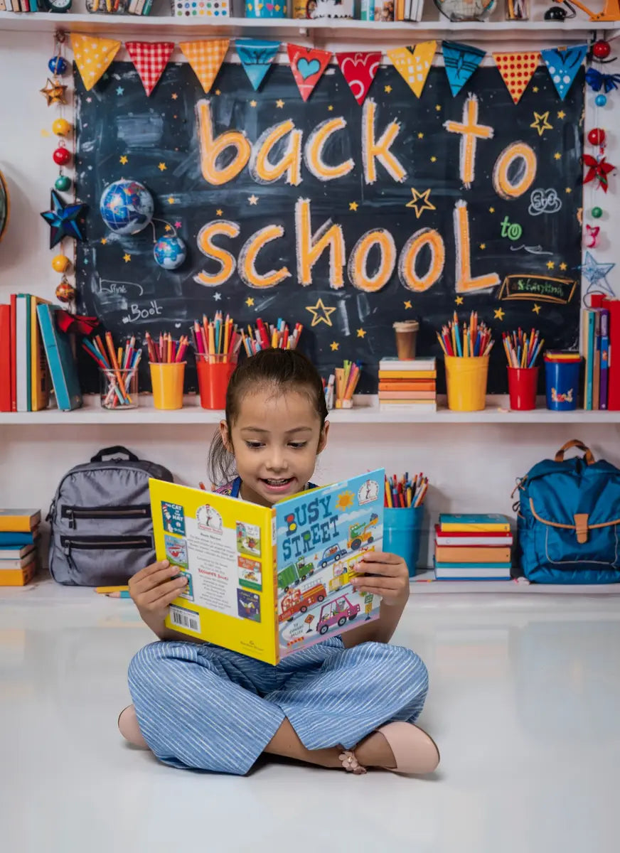 Kate Back to School Colorful Book Graffiti Blackboard Backdrop Designed by Emetselch -UK