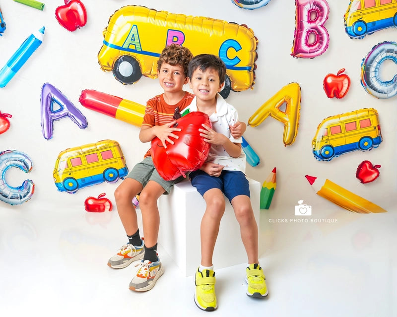 Kate Back to School Balloons Alphabet Bus Backdrop Designed by Emetselch