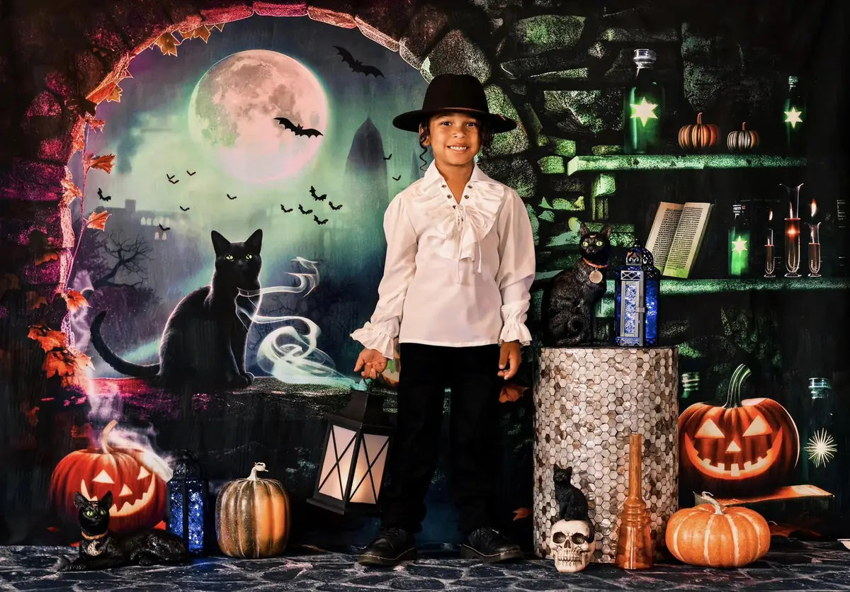 Kate Halloween Stone Arched Witch Room Backdrop Designed by Mini MakeBelieve -UK