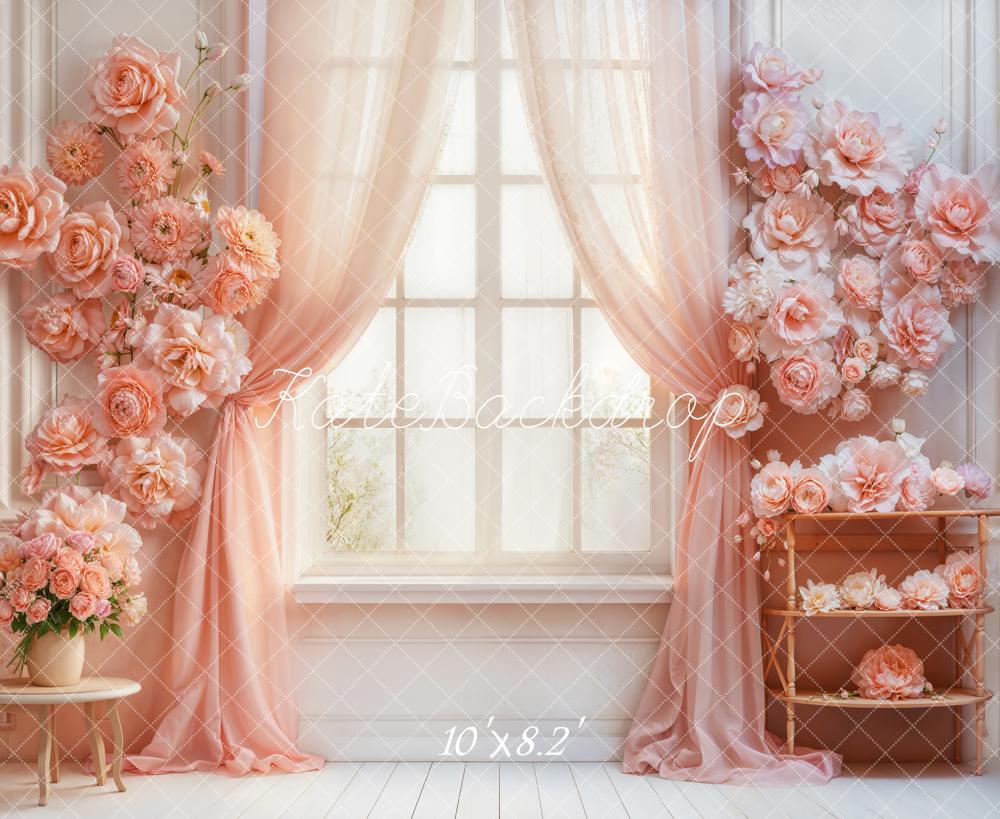 Kate Flower Pink Curtain Window Fleece Backdrop Designed by Emetselch -UK