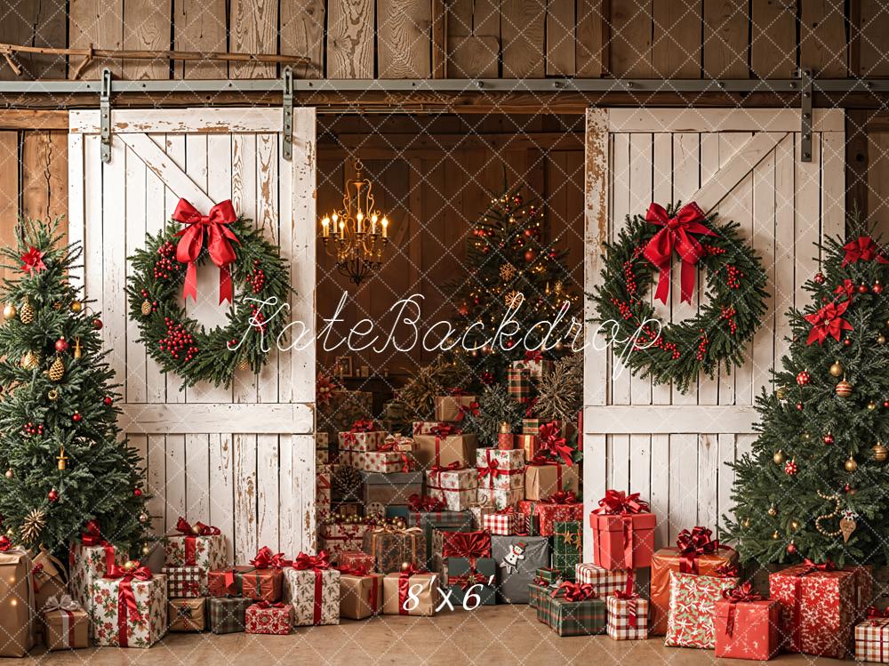 On Sale Kate Christmas Barn Door Wreaths Trees Presents Backdrop Designed by Emetselch -UK