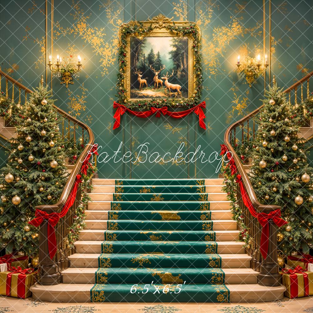 Kate Christmas Cascading Stairs Trees Gifts Backdrop Designed by Emetselch -UK