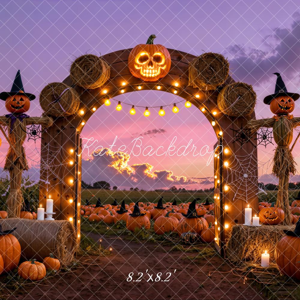 Kate Halloween Pumpkin Arch Scarecrow Hay Backdrop Designed by Emetselch -UK