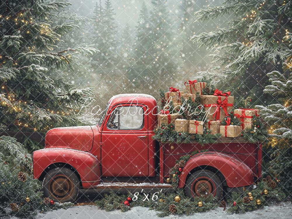 Kate Christmas Truck Presents Pine Trees Backdrop Designed by Emetselch