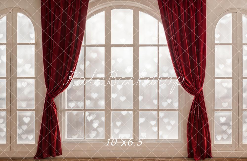 Kate Window Red Curtains Hearts Backdrop Designed by Emetselch
