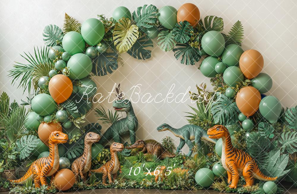 Kate Dinosaur Balloon Arch Greenery Backdrop Designed by Emetselch