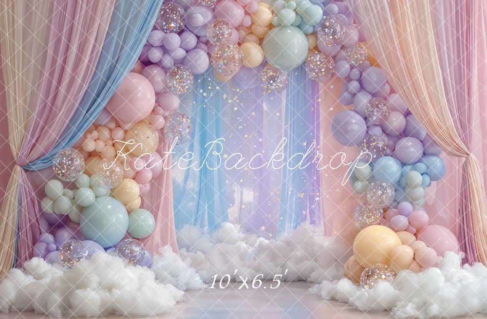 Kate Balloon Clouds Curtains Cake Smash Backdrop Designed by Ashley Paul