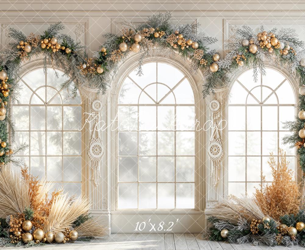 Kate Christmas Arched Windows Boho Garland Backdrop Designed by Emetselch -UK