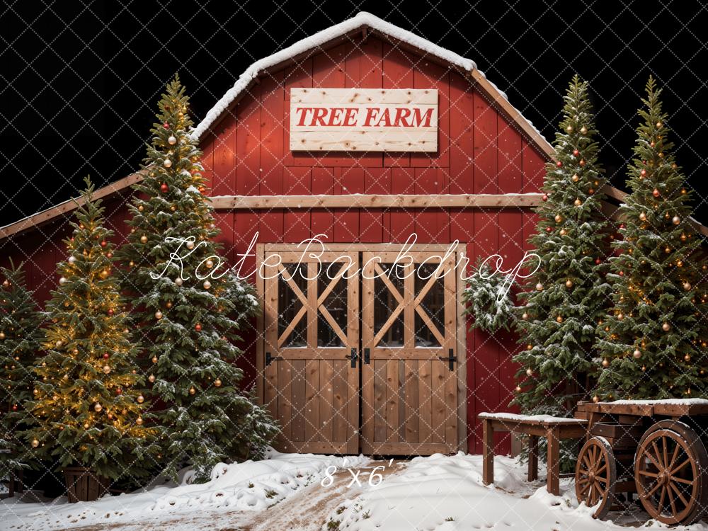 Kate Christmas Forest Red Tree Farm Backdrop Designed by Emetselch -UK