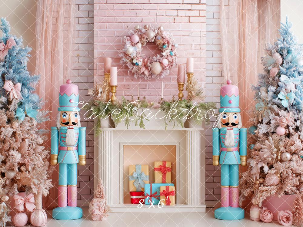 Kate Christmas Nutcracker Fireplace Pink Trees Backdrop Designed by Patty Robert -UK