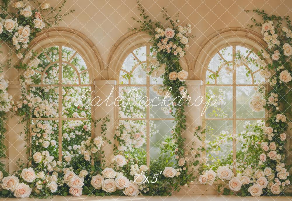 Kate Spring Cream Roses Arch Windows Backdrop Designed by Emetselch