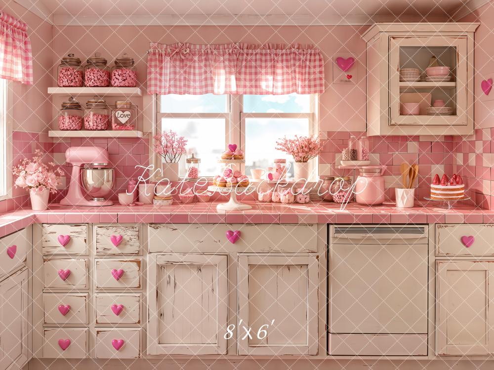 Kate Valentine Pink Retro Kitchen Fleece Backdrop Designed by Emetselch