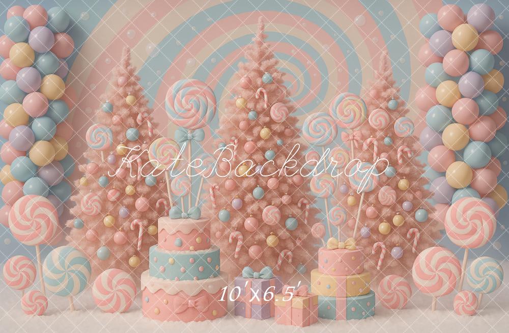 Kate Christmas Candy Land Pastel Swirl Cakes Backdrop Designed by Ashley Paul