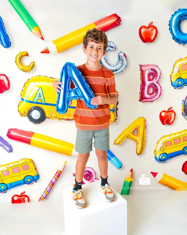 Kate Back to School Balloons Alphabet Bus Backdrop Designed by Emetselch