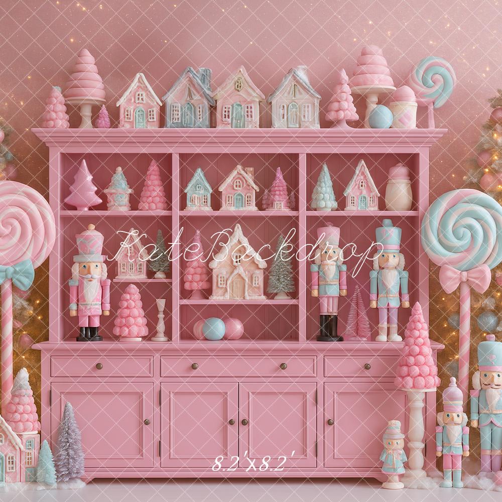 Kate Christmas Pink Cabinet Nutcracker Candy Backdrop Designed by Ashley Paul