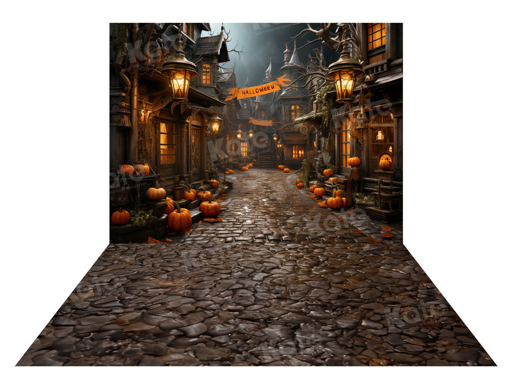 Kate Halloween Pumpkin Street Backdrop+Brown Stone Floor Backdrop -UK