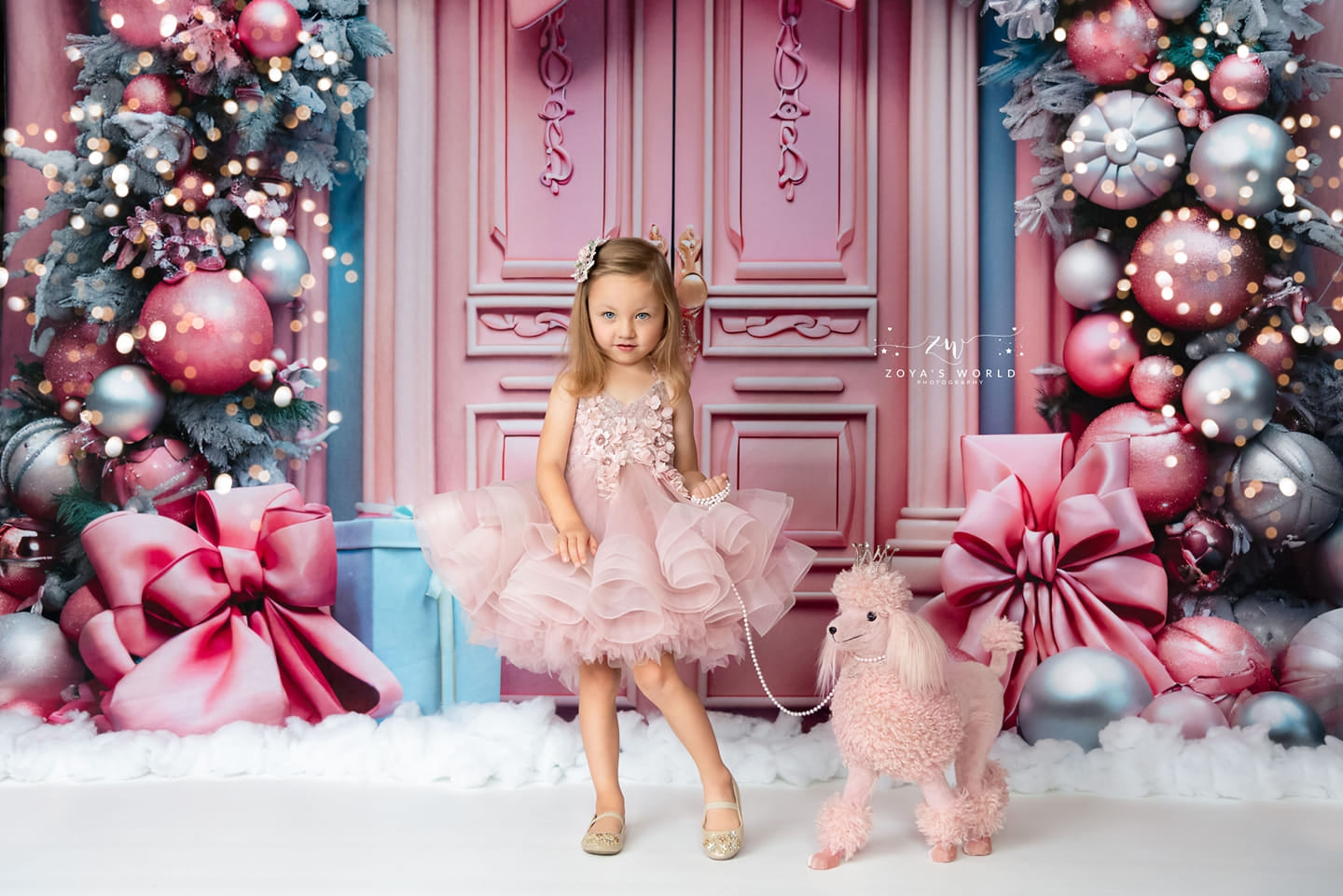 Kate Christmas Pink Door Arch Backdrop for Photography -UK