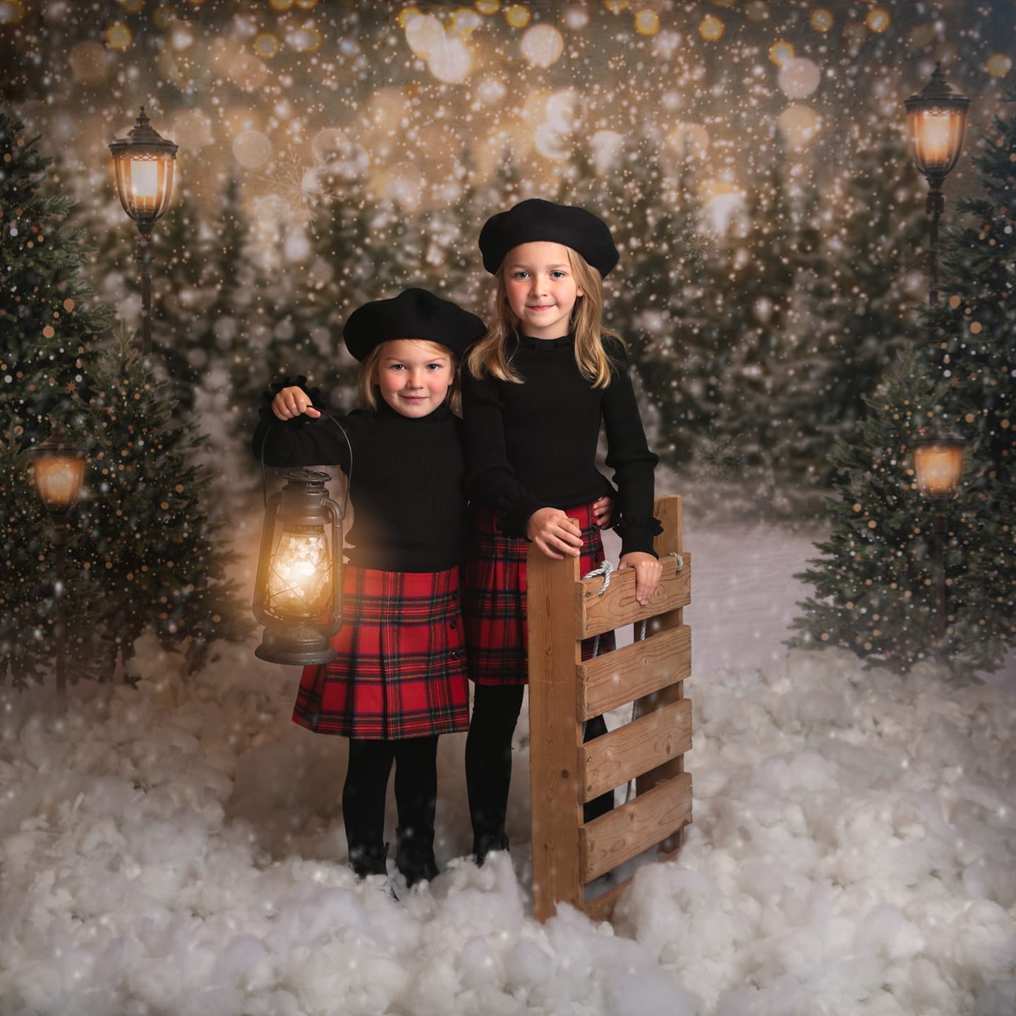 Kate Christmas Snow Forest Lights Backdrop for Photography -UK