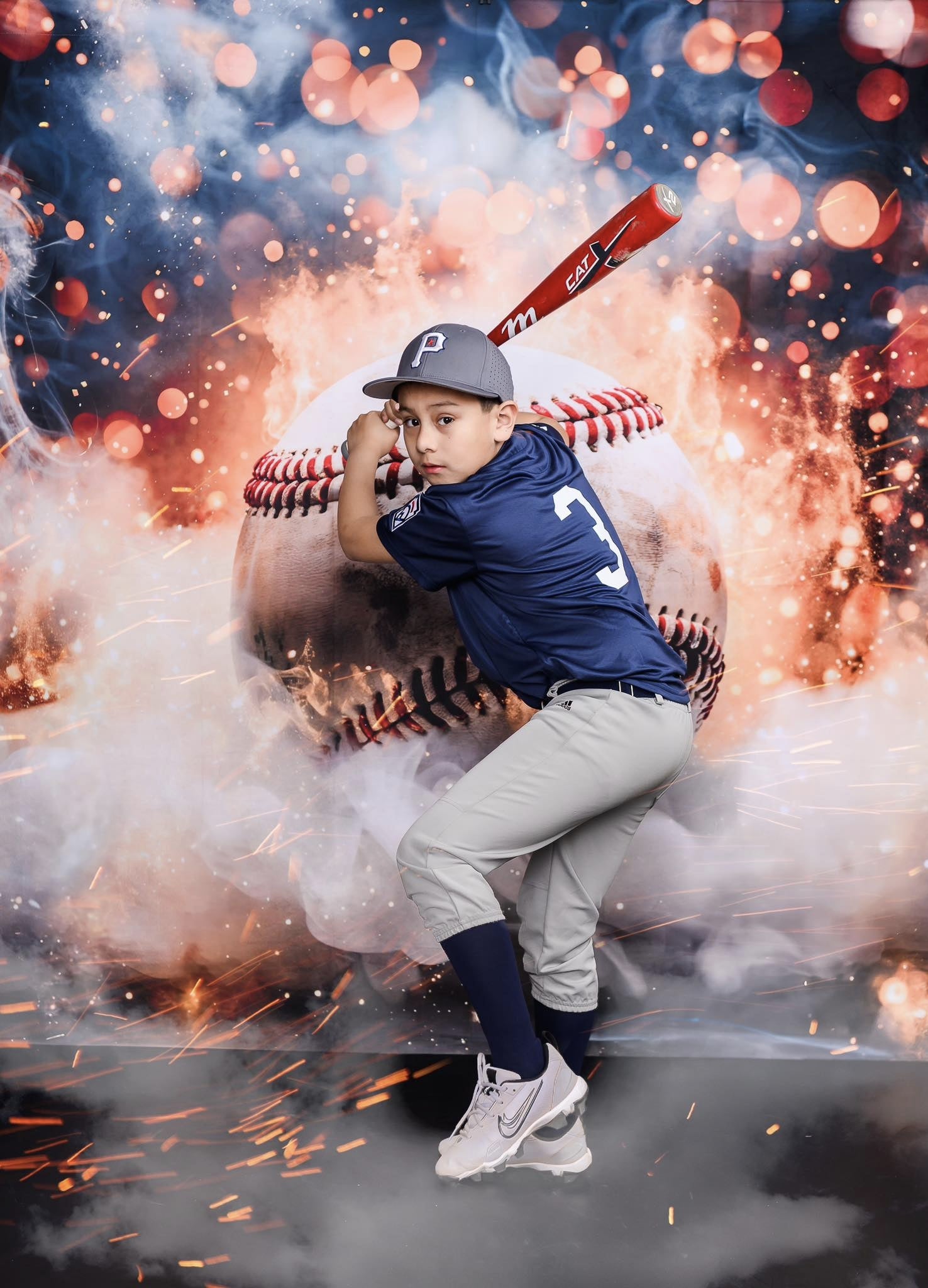 Kate Bokeh Sports Fire Smoke Burning Baseball Backdrop Designed by GQ