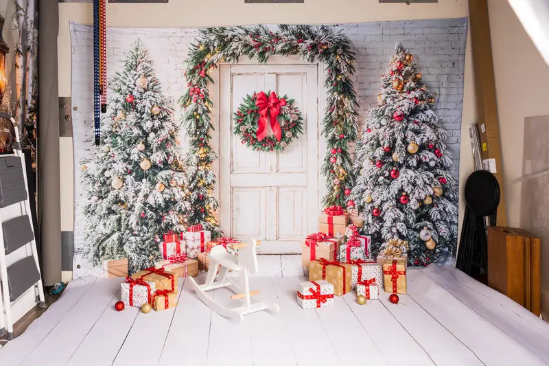 Kate Christmas Tree Door Gifts White Backdrop Designed by Emetselch -UK
