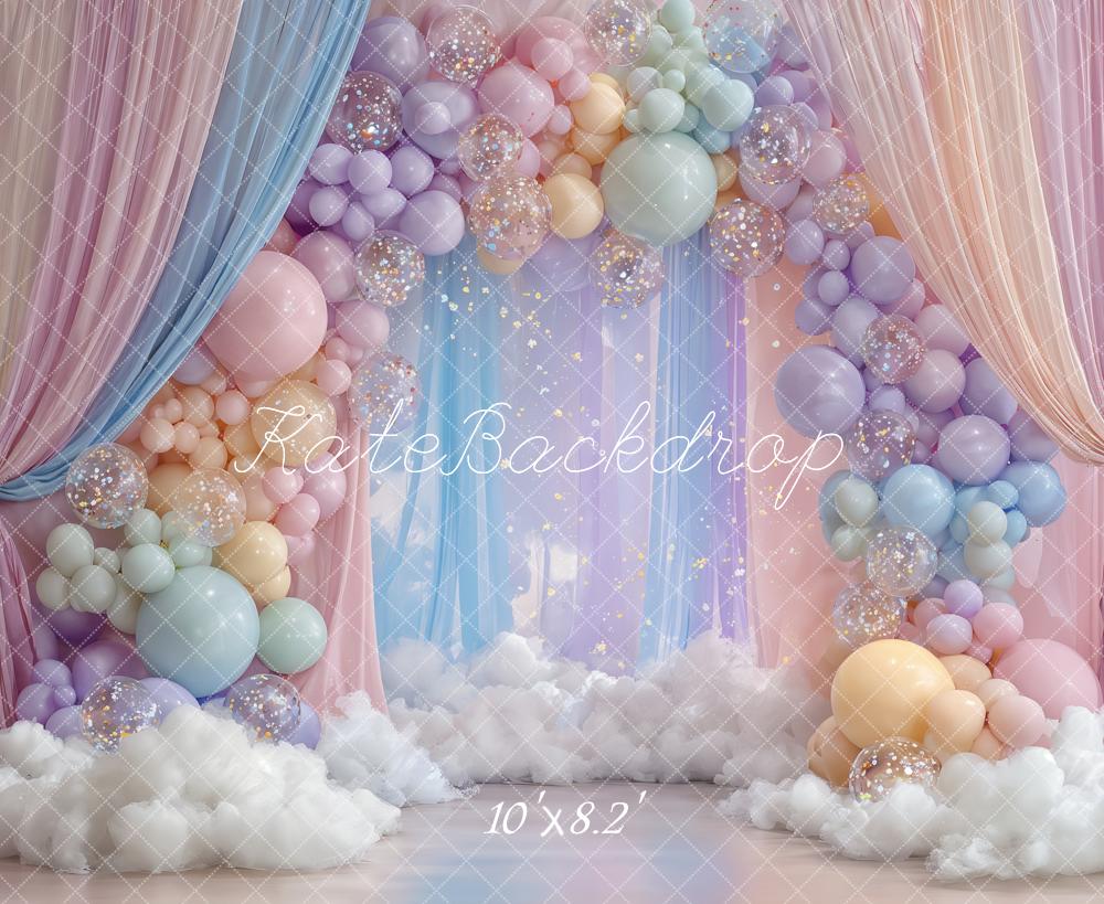 Kate Balloon Clouds Curtains Cake Smash Backdrop Designed by Ashley Paul