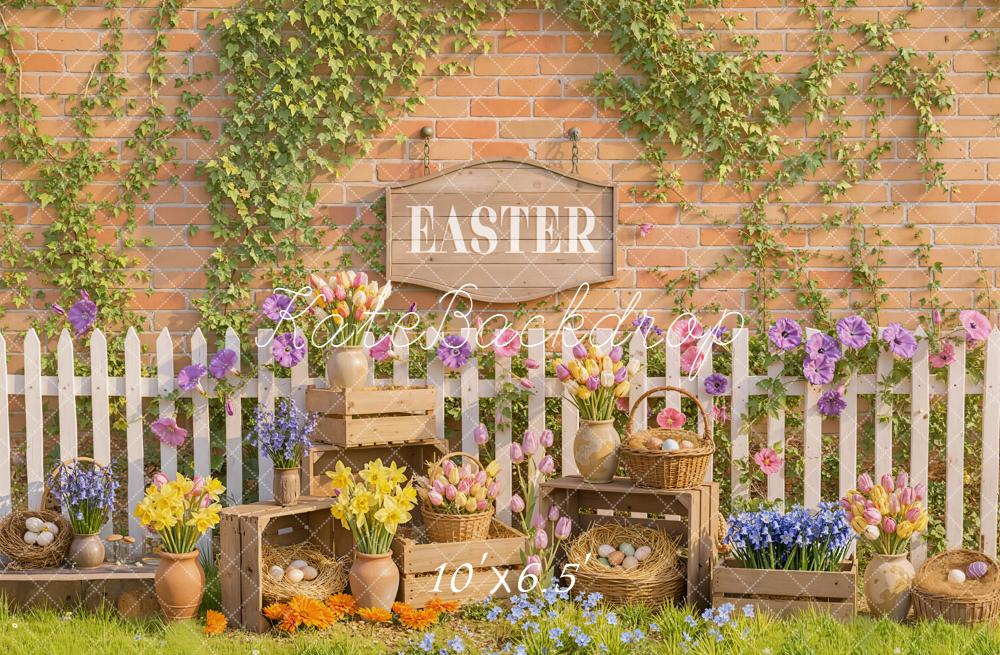 Kate Easter Floral Eggs Picket Fence Backdrop Designed by Emetselch -UK