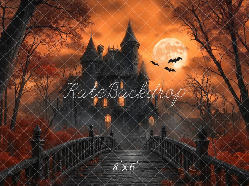 Kate Halloween Haunted Castle Bridge Moon Backdrop Designed by Emetselch -UK