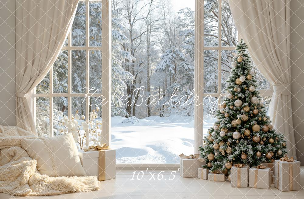Kate Christmas Tree Gifts Snowy Window Backdrop Designed by Emetselch -UK