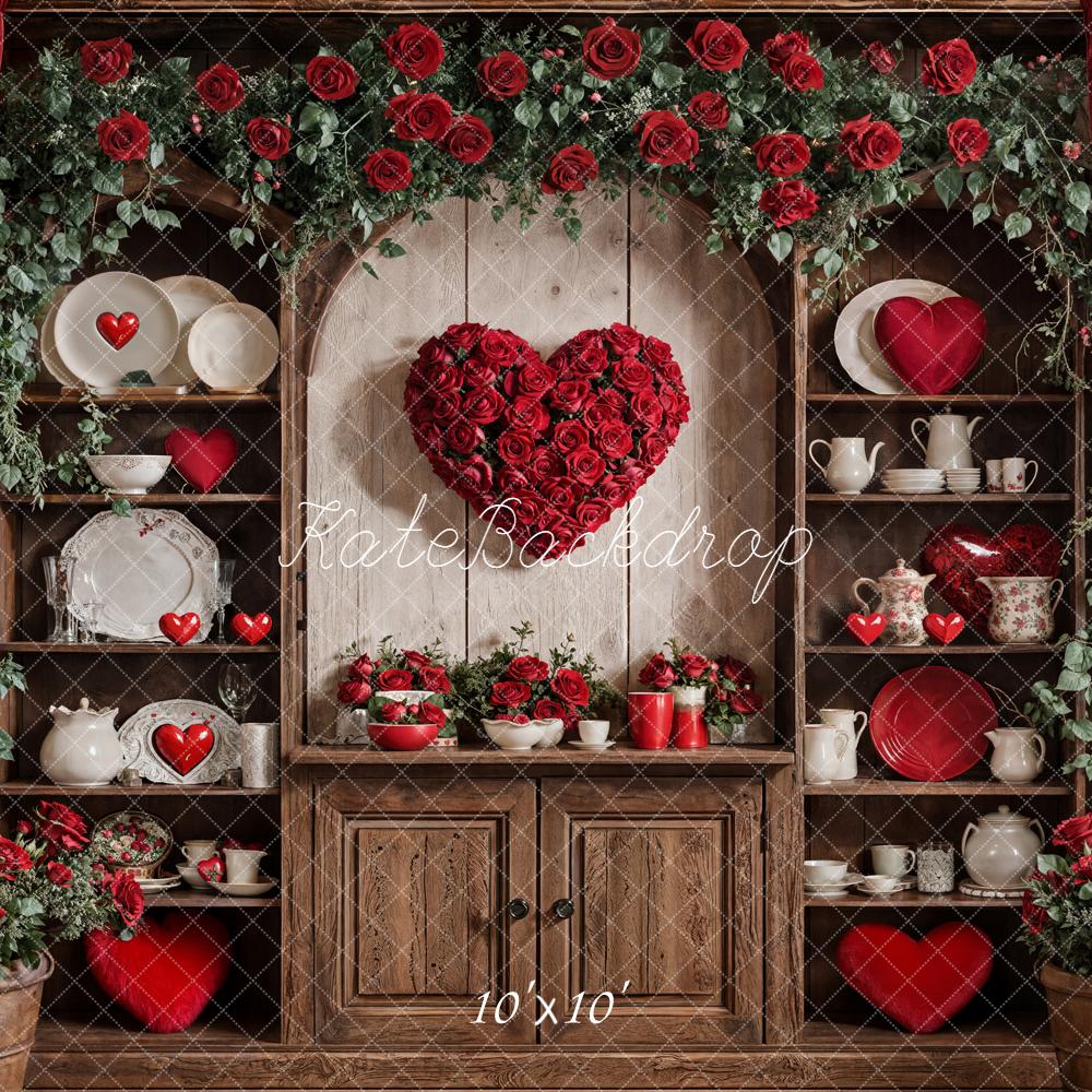 Kate Valentine Heart Roses Cabinet Red Curtains Backdrop Designed by Emetselch