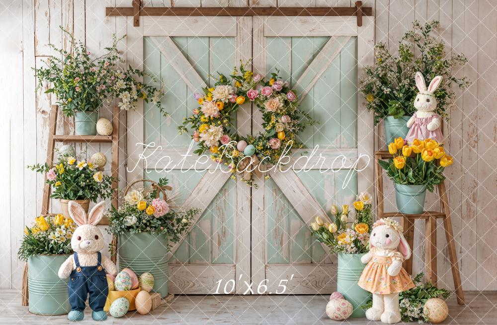Kate Easter Bunny Floral Eggs Barn Door Fleece Backdrop Designed by Emetselch -UK