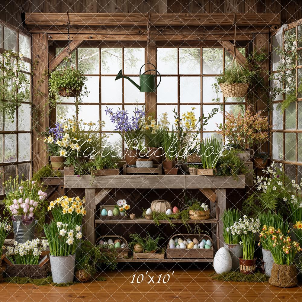 Kate Easter Eggs Spring Plants Rustic Window Backdrop Designed by Emetselch
