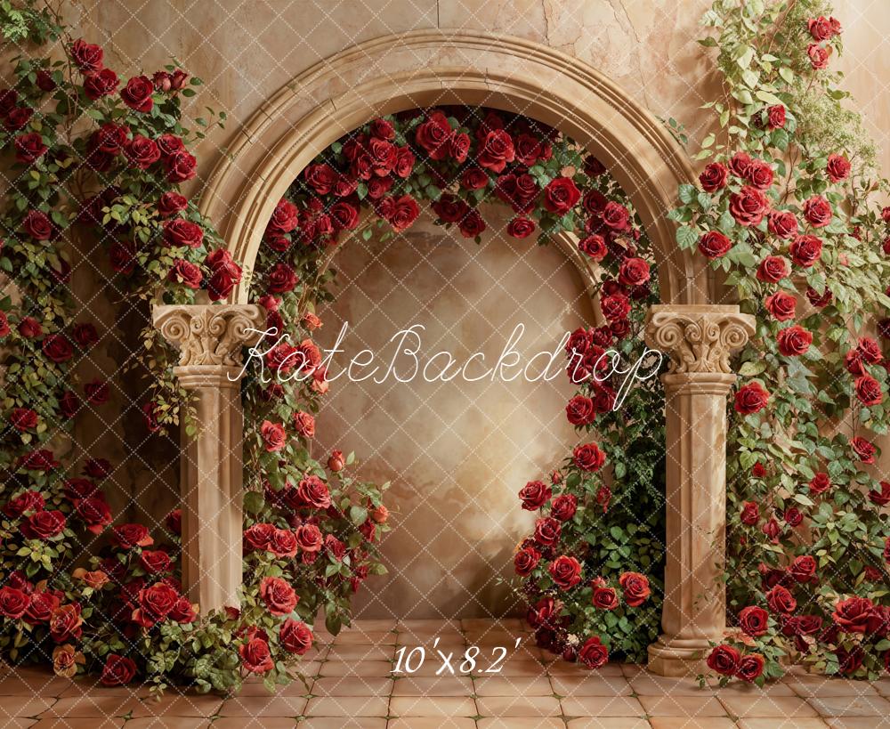 Kate Floral Arch Red Roses Vintage Backdrop Designed by Emetselch