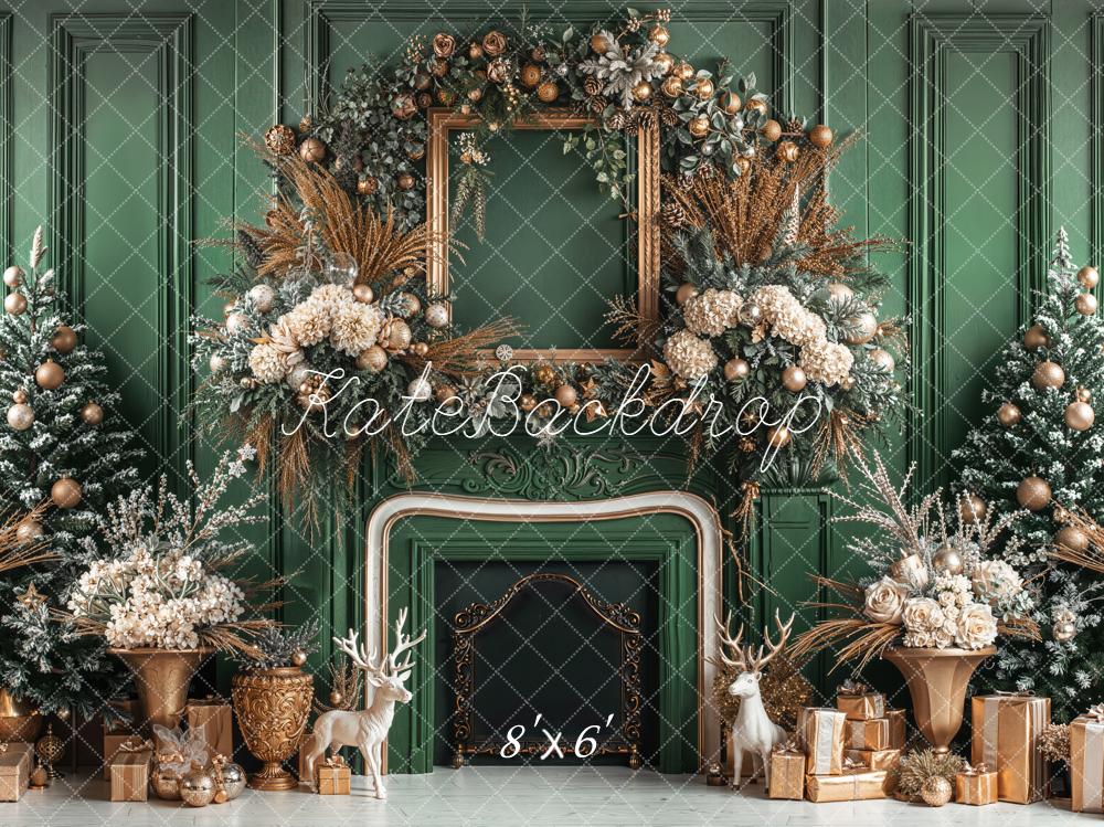 Kate Christmas Green Fireplace Decorations Backdrop Designed by Emetselch