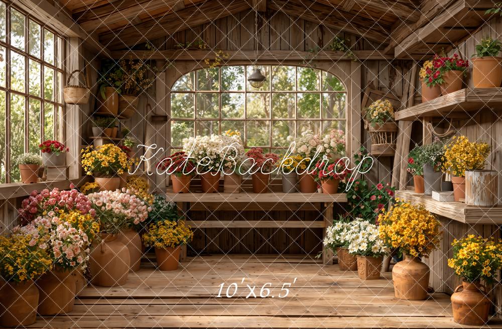 Kate Floral Pots Wooden Shelves Window Backdrop Designed by Emetselch -UK