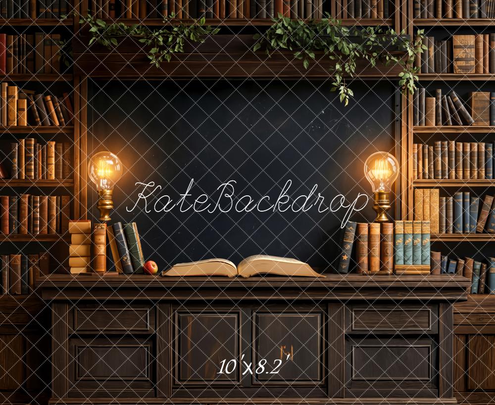 Kate Library Bookshelves Lamps Vintage Backdrop Designed by Emetselch -UK