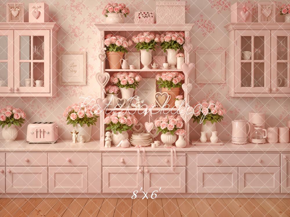 Kate Pink Floral Kitchen Cabinet Backdrop Designed by Emetselch