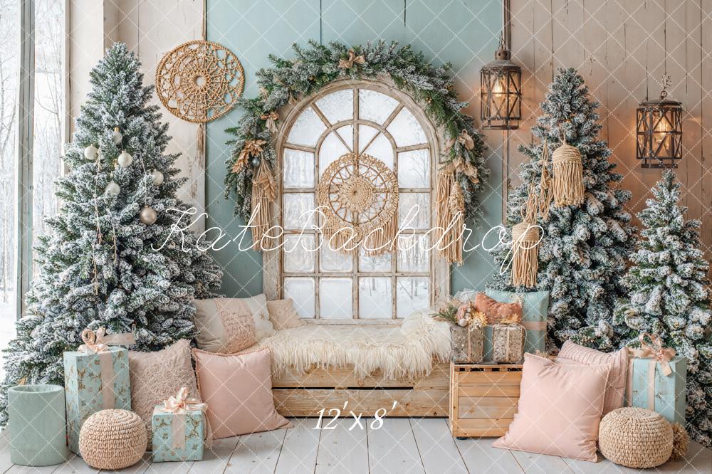 Kate Christmas Trees Window Cozy Room Fleece Backdrop Designed by Emetselch -UK