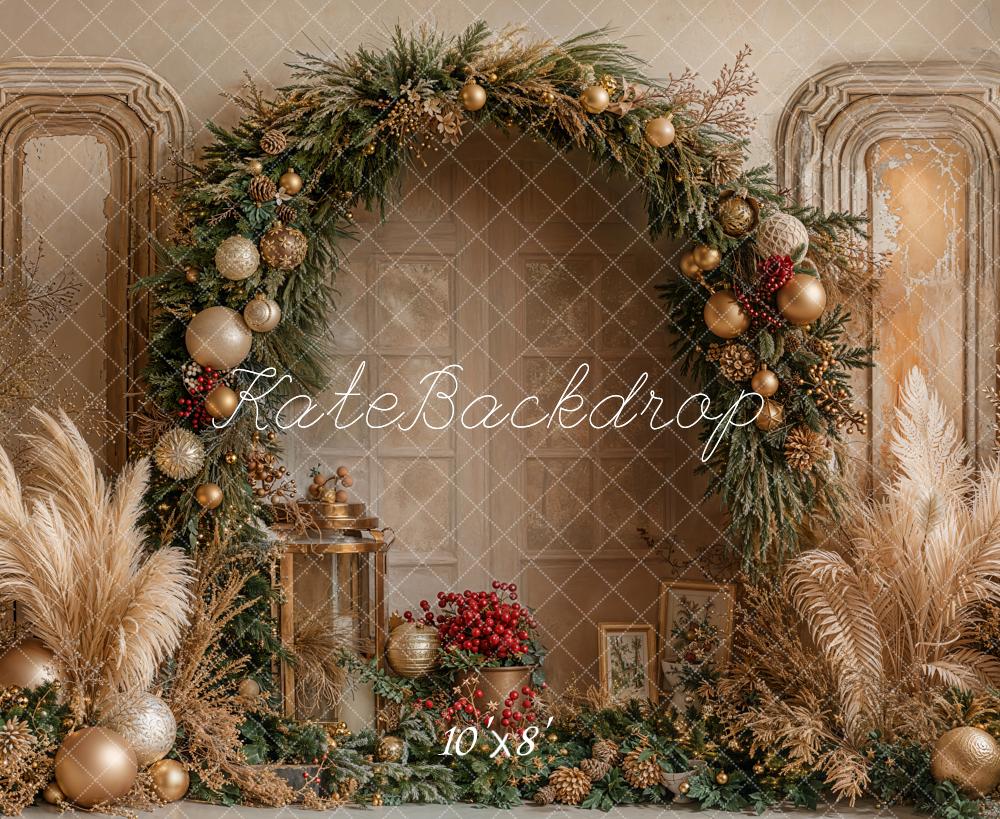 Kate Christmas Floral Arch Pampas Grass Fleece Backdrop Designed by Emetselch -UK