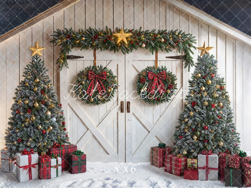 Kate Christmas Trees Wreaths Barn Door Backdrop Designed by Emetselch -UK
