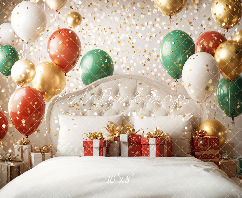 Kate Christmas Balloons Presents Bed Fleece Backdrop Designed by Emetselch -UK