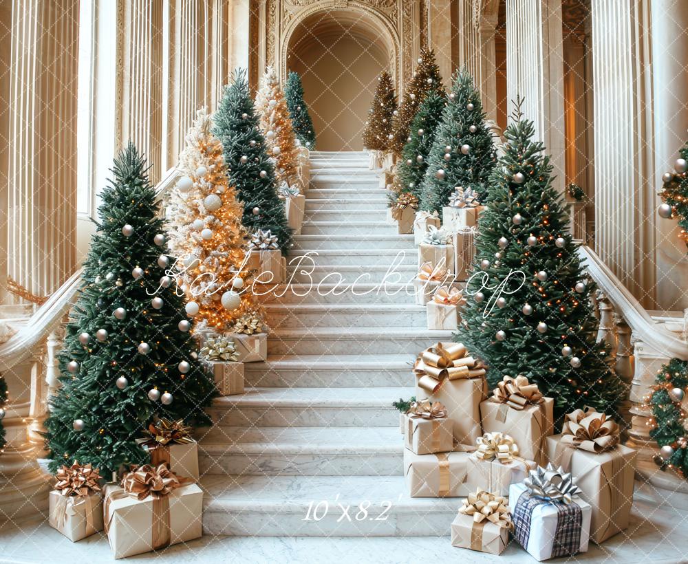 Kate Christmas Cascading Stairs Trees Gifts Backdrop Designed by Mini MakeBelieve -UK