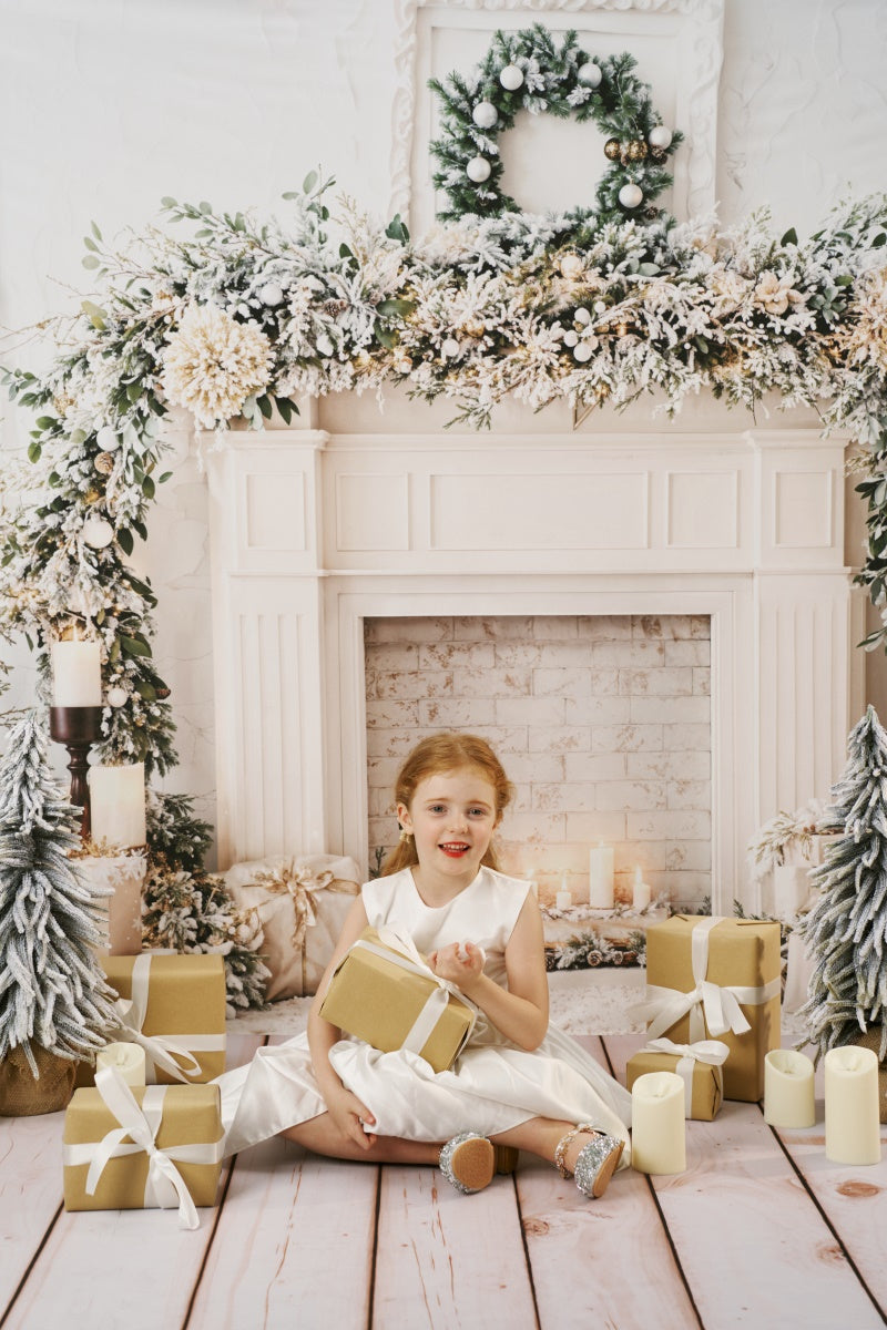 Kate Christmas White Fireplace Garland Candles Backdrop Designed by Emetselch