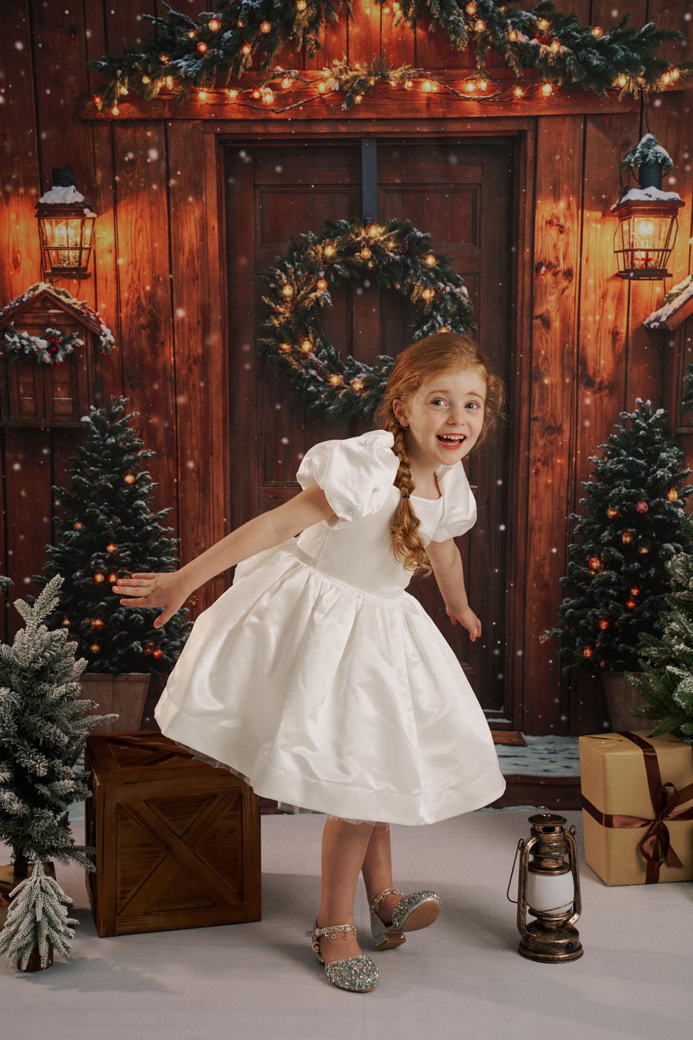 On Sale Kate Snowy Winter Christmas Trees Wood House Backdrop Designed by Emetselch -UK