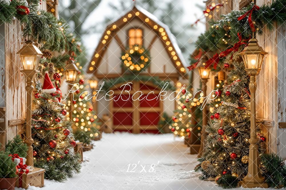 Kate Christmas Village Trees Lanterns Fleece Backdrop Designed by Emetselch -UK